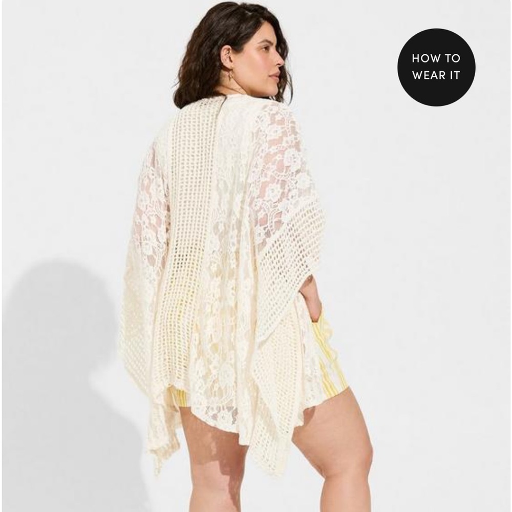 Torrid Cream Mixed Lace And Pointelle Poncho NWT